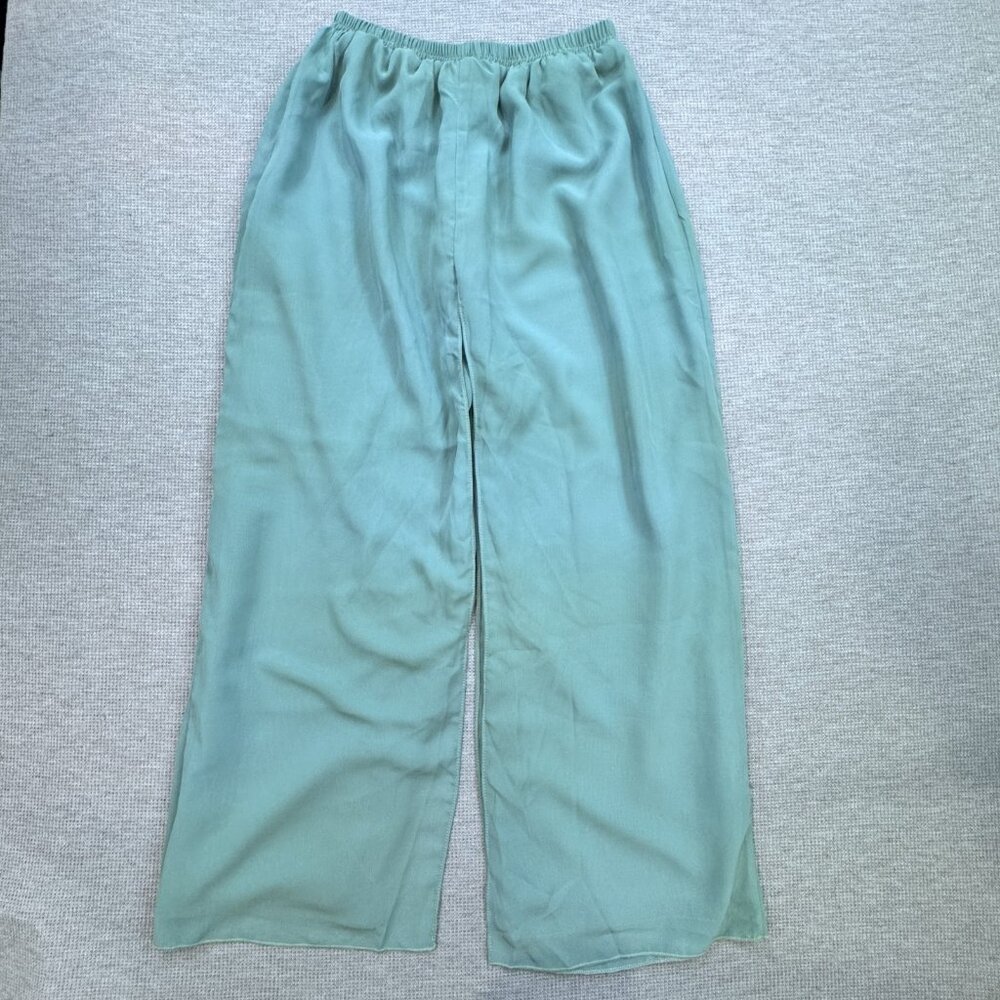 Womens Size 8 Sage Green Floral Lace Chiffon 3 Pc Pant Suit with Jacket Wide Leg - Picture 9 of 16